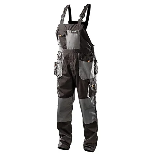 Profi Arbeitslatzhose XXL/58 - Spodnie robocze na szelkach - Trenn- & Lastschalter: Robuste Latzhose in schwarz/grau, ideal für professionelle Anwendungen und höchsten Tragekomfort bei der Arbeit.