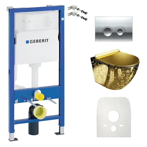 GEBERIT Geberit Duofix Basic Vorwandelement + Wand-WC Tiefspül Sofi Slim Becken Golden Eye Spülrandlos + Bedienplatte Delta 25 für Doppelspülung