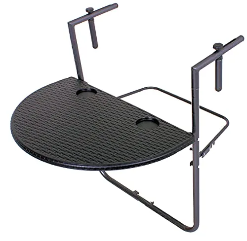 Spetebo Balkon Hängetisch Rattan Optik - Klappbar & Höhenverstellbar - Beistelltisch in anthrazit, halbrund, ideal für Balkon. Einhänge-Tisch mit 3-facher Höhenverstellung und Platz für Geländerstärken von 6 bis 17 cm.