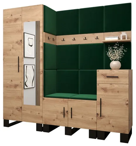 ABIKS MÖBEL Garderoben-Set ARTIN Set 13 mit gepolsterten Paneelen - Moderner Kleiderschrank im industriellen Design mit funktionalen Regalen und Kleiderbügeln. Gepolsterte Paneele schützen die Wand und bieten eine schallabsorbierende Wirkung. Ideal für stilvolle Flure!