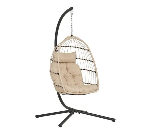 ebuy24 Gartenlounge-Set Petra Hängestuhl mit Kissen - Bequemer zusammenklappbarer Hängestuhl in Beige, Grau und Schwarz, ideal für entspannte Stunden im Garten. Praktisch und stilvoll für jede Terrasse.