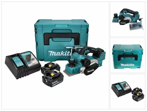 Makita DKP 181 RGJ Hobel 82 mm – Akku Falzhobel mit 2x 6Ah Akkus - Elektrohobel, kabelloser Komfort mit 2 leistungsstarken 6Ah Akkus für längere Arbeitszeiten und flexibles Arbeiten.