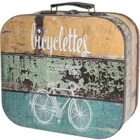 HMF Vintage Koffer aus Holz im Fahrrad Design - Sitzbänke – Handgefertigter, bunter Aufbewahrungskoffer mit robustem Holz und antikem Look, ideal als kreatives Wohnaccessoire oder Geschenkkoffer.