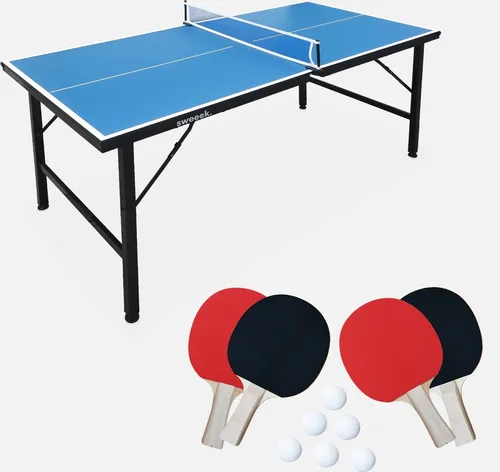 Sweeek Mini-Tischtennisplatte Indoor – Klappbar mit 4 Schlägern & 6 Bällen