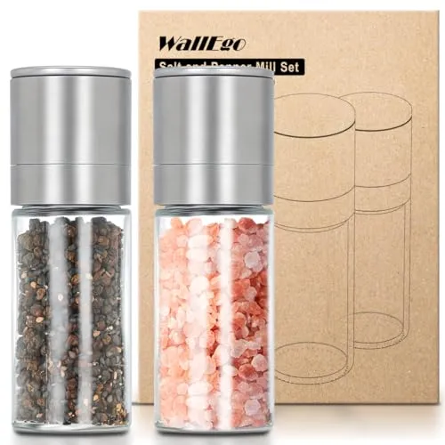 Mini Salz und Pfeffermühle 2er Set, Klein Verstellbarem Keramikmahlwerk Gewürzmühle und Himalaya-Salzmühle aus Hochwertigem Glas & Edelstahl mit für Küche Camping Geschenk [Ohne Gewürzinhalt]