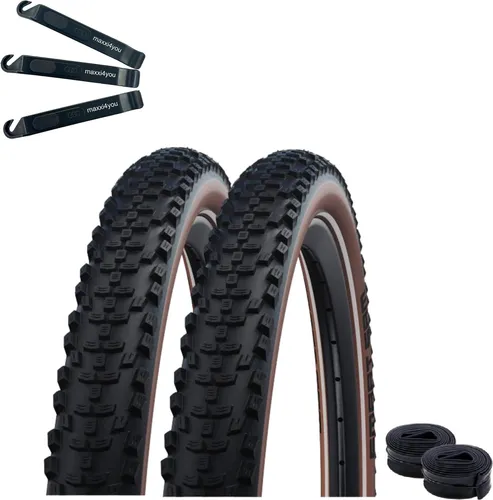 Angebot Set / 2 x Schwalbe Smart Sam HS 476 Fahrradreifen ADDIX Performance Schwarz/Bronze 57-622 ( 29 x 2,25 ) + 2 x Schwalbe Schläuche AV19 inkl. maxxi4you Reflexband