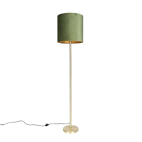 Qazqa Stehlampe Simplo, Modern und Grün - Standleuchte im botanischen Vintage-Stil mit Samt- und Messingdetails. Höhe 184 cm, ideal für gemütliche Akzente. E27-Fassung für individuelle Lichtgestaltung, dimmbar mit externem Dimmer.