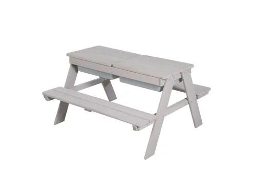 Roba Outdoor-Kinder-Sitzgruppe Play for 4 grau - Gartenmöbel-Sets mit abnehmbarer Tischplatte für mehr Spielmöglichkeiten. Kindgerechte Konstruktion und robuste Massivholzqualität für kleine Abenteurer.
