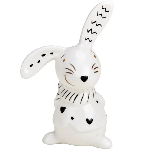 matches21 HOME & HOBBY Dekofigur Osterhase weiß & Herzen schwarz Osterdeko Keramik Figur 10 cm (1 St)