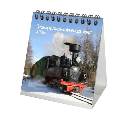 Dampflokomotivenzauber Tischkalender 10cm x 10cm für 2026 Eisenbahn - Seelenzauber