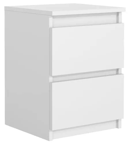 Meble Masztalerz Nachttisch Weiß Matt mit 2 Schubladen - Stylischer Nachttisch in Weiß Matt, 40 cm breit, mit grifflosen Schubladen für ein modernes Design. Ideal für eine aufgeräumte Nachtkommode und einfache Montage.