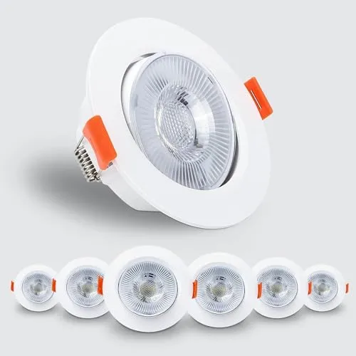Kambo LED Einbaustrahler 230V, 6W Spot Led Deckenleuchte Weiß 40° Schwenkbar Rund 610LM Kaltweiß 6000K 6er