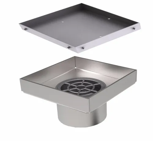 MERT Bodenablauf FLIESEN - Ultraflache Einbaumöglichkeit aus Edelstahl - Ablaufgarnituren mit senkrechter Einbauhöhe ab 20 mm, ideal für moderne Badezimmer. Hochwertiges Edelstahl-Design mit integriertem Geruchsverschluss und Haarfänger.