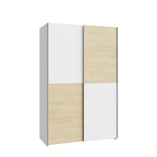 FORTE Möbel Schach und Matt er Kleiderschrank 120 - Kleiderschrank mit 2 Schwebetüren, hochwertigem Puccini Eiche Dekor und viel Stauraum. Ideal für Schlafzimmer und Flure, mit einfacher Montageanleitung.