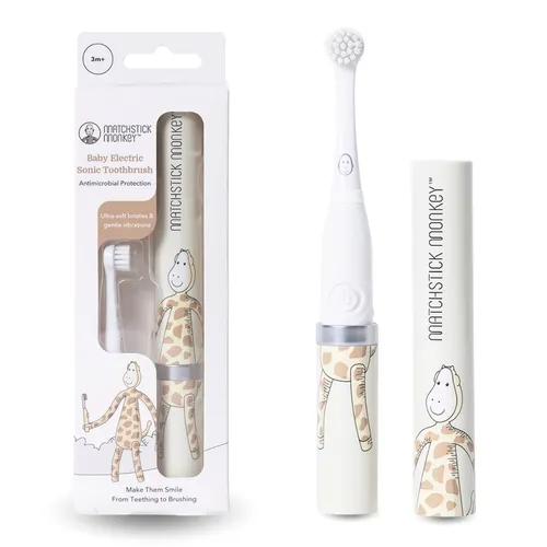 Matchstick Monkey Elektrische Schallzahnbürste - Elektro-Zahnbürste für Babys, sanfte Vibrationen und ultraweiche Borsten für die Zahnpflege von 3 bis 36 Monaten, mit antimikrobiellem Schutz für längere Frische.