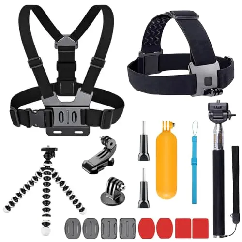 YHTSPORT 11-in-1-Zubehör-Set für Action-Kamera, kompatibel mit GoPro Hero 9, 8, Max, 7, 6, 5, 4, Black, GoPro 2018, Session, Fusion, Silber, Weiß, Insta360, DJI, SJCAM, Apeman, AKASO etc.