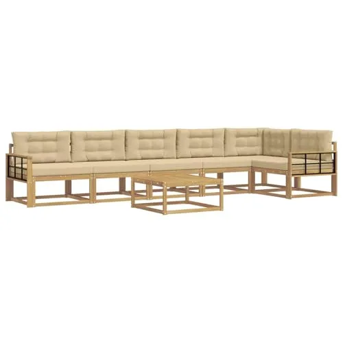 vidaXL Outdoor-Sofagarnitur 7-teilig - Weiß und Beige, Akazienholz - Moderne 7-teilige Outdoor-Sofagarnitur aus robustem Akazienholz. Ideal für Garten und Terrasse, bietet hohen Komfort und stilvolles Design für entspannte Stunden im Freien.