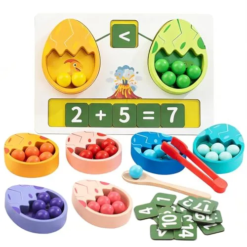 Smartwo Montessori Spielzeug ab 3-4 Jahre zum Farbensortieren Mathe-Lernen | Pädagogische Kinderspielzeug mit Dino Thema, Lernspiele & Rechenspiele, Geschenk für Mädchen Jungen 3-4-5 Jahre