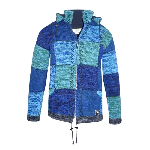 Schafwollstrickjacke blaue Quadrate 806 | Schafwolle | Strickjacke | Schafwoll-Jacke | Woll-Jacke | Schafwolljacke | Außenjacke (DE/NL/SE/PL, Alphanumerisch, M, Regular, Regular, Blau)