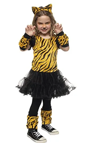 Rubie's Rubies Tigresa Tutu Kostüm für Mädchen, Kleid mit Tutu und Schwanz, Stirnband, Handschuhe, Wärmer und Strümpfe, Original, ideal für Halloween, Weihnachten, Karneval und Geburtstag.