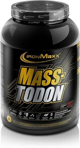 Ironmaxx Masstodon 2 Kg Erdbeere Pulver - Nahrungsersatzpulver mit köstlichem Erdbeergeschmack, ideal für die einfache Zubereitung. Hoher Proteinanteil und vielseitige Zutaten sorgen für eine ausgewogene Ernährung.