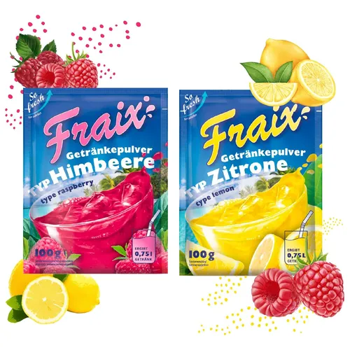 FRAIX Getränkpulver Zitrone + Himbeere (50er KOMBIPACK) (je 25 á 100g)