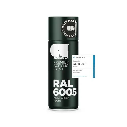 COSMOS LAC Acryllack grün Sprühdose in vielen RAL Farbtönen - 400ml Spraydose perfekt für DIY, Upcycling und andere Lackierarbeiten geeignet (RAL 6005 - Moosgrün Matt)