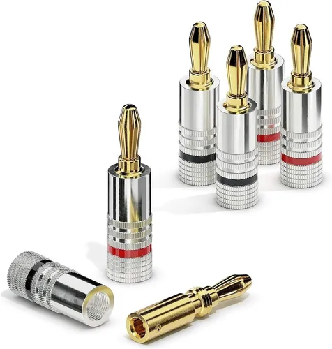 ETEC Bananenstecker schraubbar gerade bis 6mm² Querschnitt 4er Set 24k vergoldet