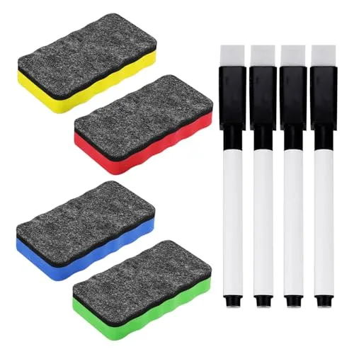 Stück Whiteboard-Radierer, 4 Stück Whiteboard-Marker, Filzstoff-Tafel-Radierer, Magnetischer Whiteboard-Radierer, Mikrofaser-Whiteboard-Reiniger, Whiteboard-Schwamm 4