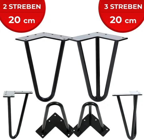 Hairpin Tischbeine 4er Metall 2-3 Streben Schwarz Haarnadel Möbelfüße Hairpin Legs Haarnadelbeine Tischgestell Tischkufe Länge: 20 cm Modelle: 3 Streben