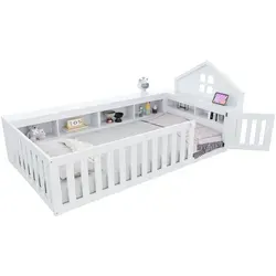 Beaok Kinderbett, Weiß, Holz, 90x200 cm, Kinder- & Jugendzimmer, Kindermöbel, Kinderbetten, Kindereinzelbetten