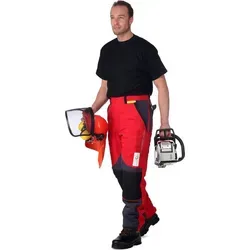 WOODSafe Profi-Schnittschutzhose Klasse 2, Forsthose, kwf-, Bundhose rot/grau, Herren - Waldarbeiterhose mit Schnittschutz Form A - Rot - 60