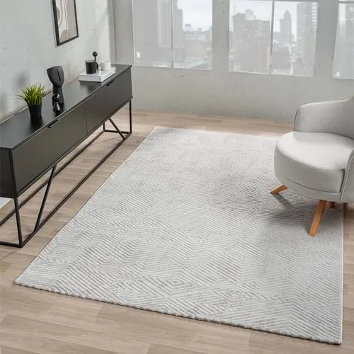 VIMODA Teppich Kurzflor Wohnzimmer Rauten Hochtief-Muster/ 3D-Effekt Schlafzimmer Boho, Farbe:L.Grey, Maße:120x170 cm