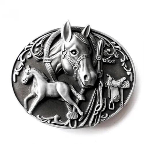 Western Buckle, Pferd mit Fohlen, Rodeo, Vintage Look, Gürtelschnalle