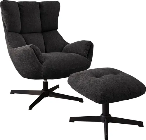 Jockenhöfer Gruppe Relaxsessel Melania, B: 73 cm, Sitzhöhe: 45 cm, Set: mit Hocker, 360° Drehfunktion, kuscheliger Webstoff