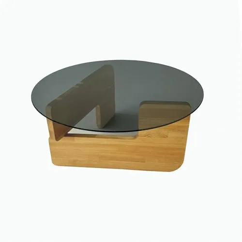 Hanah Home Modern Coffee Table, 75 cm x 75 cm x 35 cm | 100% Tempered Glass & Pine Solid Wood Frame | Stylish Oak & Fume Colors, Perfect for Contemporary Living Spaces