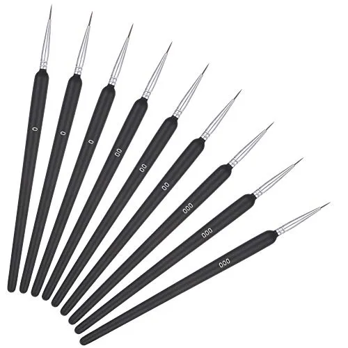 Girls'love talk 9 Stück Pinselset Malen Feines Detail Pinsel Set 3x3 verschiede Größen (0, 00 und 000), Detail Pinsel Set für Aquarell, Öl, Acryl, Nail Art, Fein Modellbau