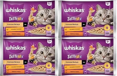 WHISKAS Katzennassfutter Tasty Mix Cremige Variationen im Beutel mit Huhn, Lamm und Pute in Sauce 16 Beutel à 85g (4 x 4 x 85g)