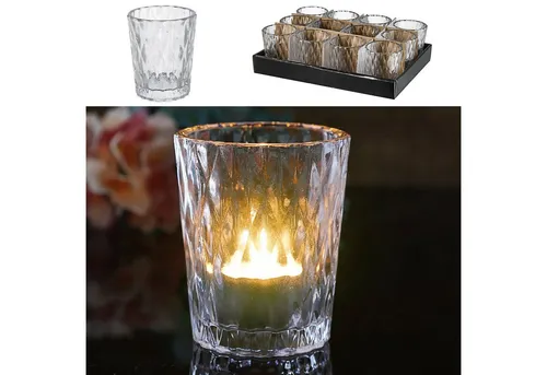 CEPEWA Teelichthalter Windlicht Teelichtglas 12er Set mit Prägung Ø9cm