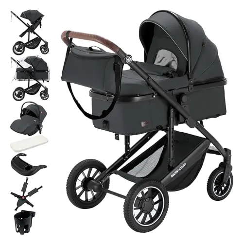 Daliya® FLEXI-PRO M 3in1 Kinderwagen mit i-Size Babyschale in grau von Daliya