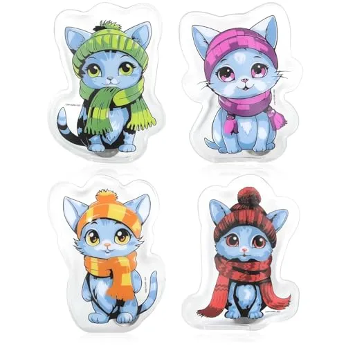COM-FOUR® 4X Taschenwärmer wiederverwendbar - Handwärmer mit Katzen Motiv - Wärmepad für kalte Tage und für unterwegs - Wärmeknickkissen (04 Stück - Katze weiß)