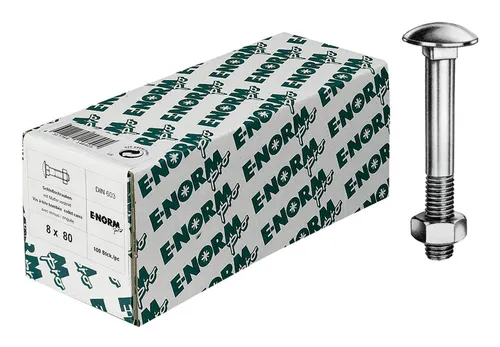 E-NORMpro Schlossschraube mit Mutter DIN 603 galvanisch verzinkt M8 x 160 mm - (VPE: 25 Stück)