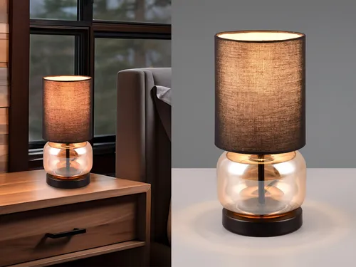 LED Tischleuchte mit Glasfuß Amber - Klassische Tischleuchten mit außergewöhnlichem Design, dimmbar in 3 Stufen und ideal für Schlafzimmer oder Fensterbank.