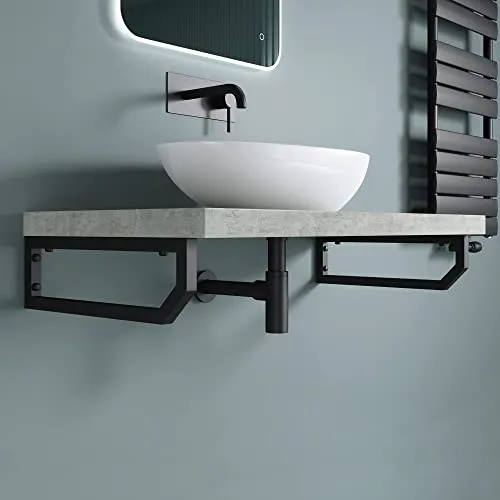 doporro Waschtischhalterung - Robuste Wandkonsole aus Edelstahl - Regalträger & -stützen aus rostfreiem Edelstahl, schwarz, ideal für hohe Belastungen und einfache Montage. Maße: 48x2,5x15 cm.