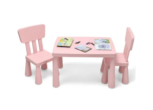 COSTWAY 3 TLG. Kindersitzgruppe - Rosa - Kinderzimmermöbel mit 1 Tisch und 2 Stühlen, ideal für Kunst, Handwerk und Hausaufgaben. Ergonomisches Design sorgt für Komfort und Sicherheit, perfekt für Kinder von 1-7 Jahren.