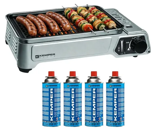 KEMPER Tragbarer Gasgrill 1900W mit Antihaftbeschichtung und Transportkoffer