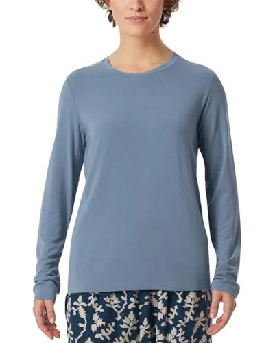 Schiesser Damen Schlafshirt Langarm Modal-Mix + Relax Nachthemd, blaugrau - Nachthemden für Damen, aus weichem Modal-Mix für hohen Tragekomfort und perfekte Passform, ideal zum Entspannen und Schlafen.
