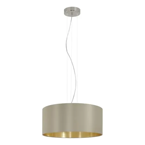 Eglo Pendelleuchte Maserlo 3-flammig Taupe - Lampen - Elegante 3-flammige Pendelleuchte mit trendigem Stoff-Lampenschirm, ideal für jeden Wohnraum und sorgt für stimmungsvolle Beleuchtung.