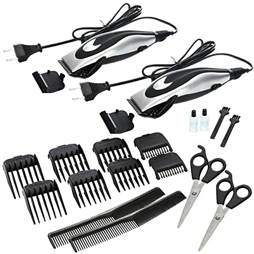 COM-FOUR® 20-teiliges Haarschneider-Set, Haarschneidemaschine und Bartrimmer, mehrere Aufsätze, Netzbetrieb, für gepflegte Kurzhaarfrisuren (20-teilig - schwarz)