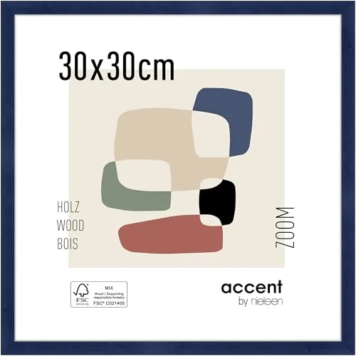 accent by nielsen Bilderrahmen, 30 x 30 cm, Holz, Blau, Rahmen zum Aufhängen im Hoch- & Querformat, Echtglas, Zoom